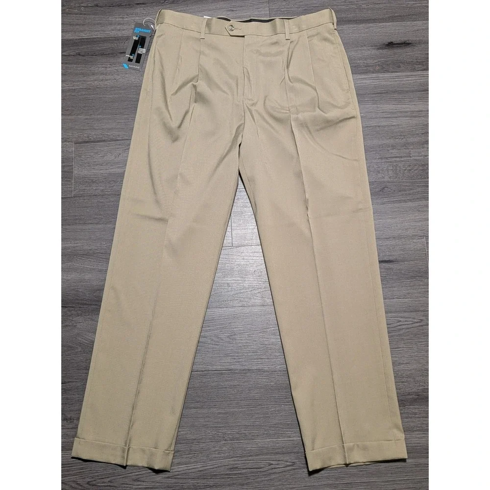 NWT Savane Men's‎ Flax Brown Stretch Crosshatch Straight Fit Pant Size 36x32